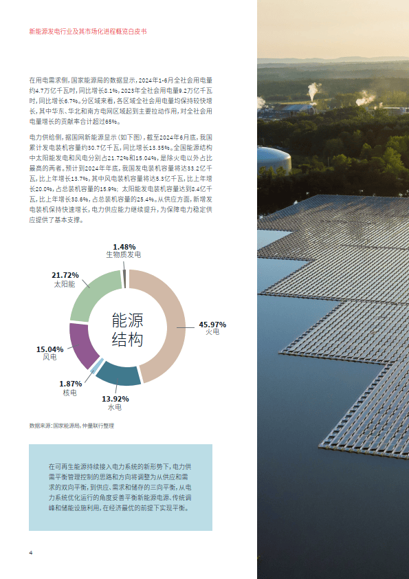 【新能源】行业市场规模：2024年中国新能源行业累积装机规模达19亿千瓦 太阳能发电占比超40%