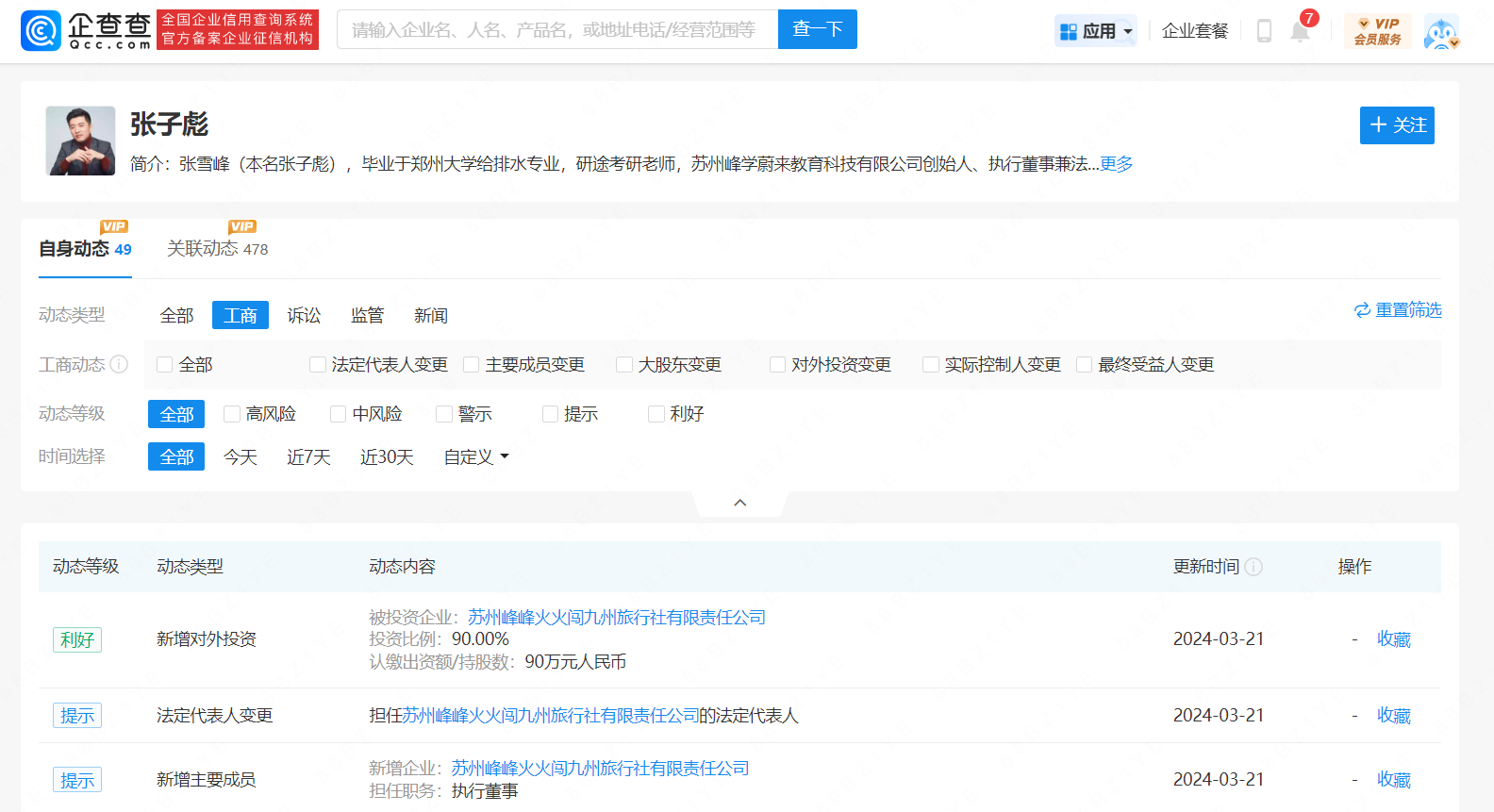张雪峰说女儿去哪过亿存款就存哪，其间接持股超百家公司