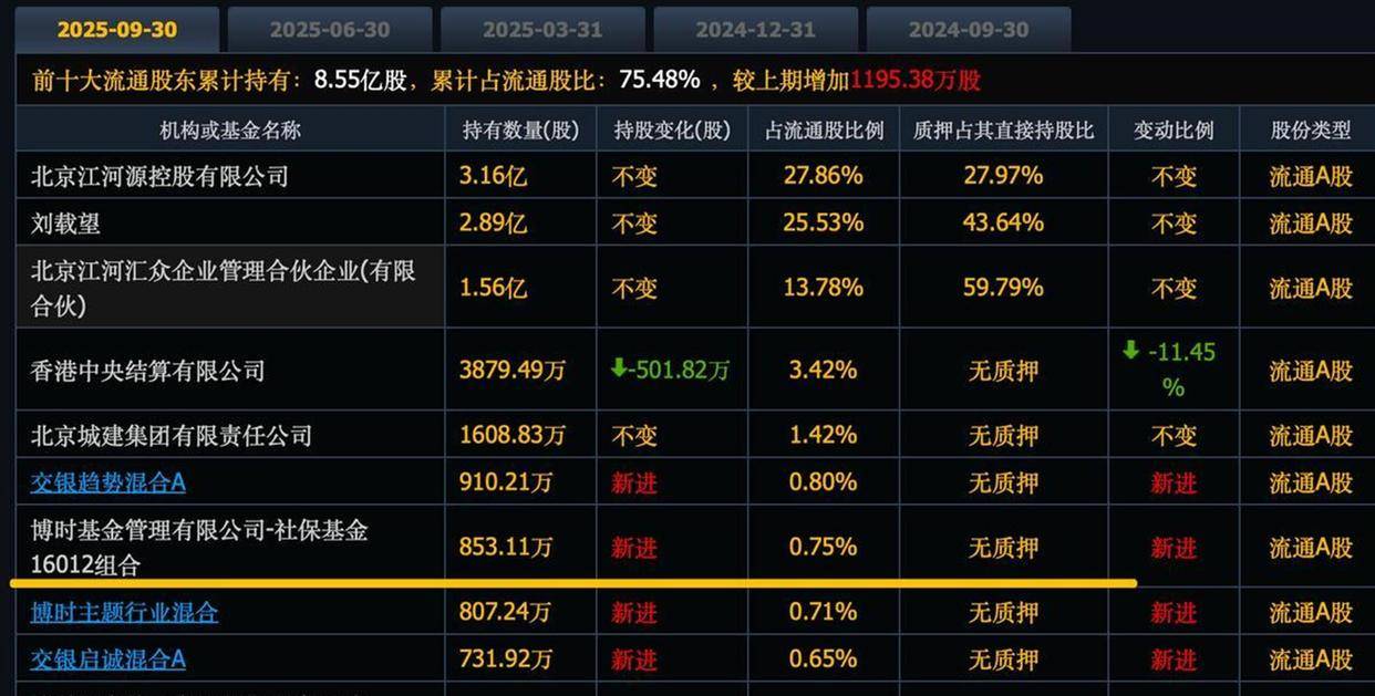 社保基金一季度现身207只股前十大流通股东榜